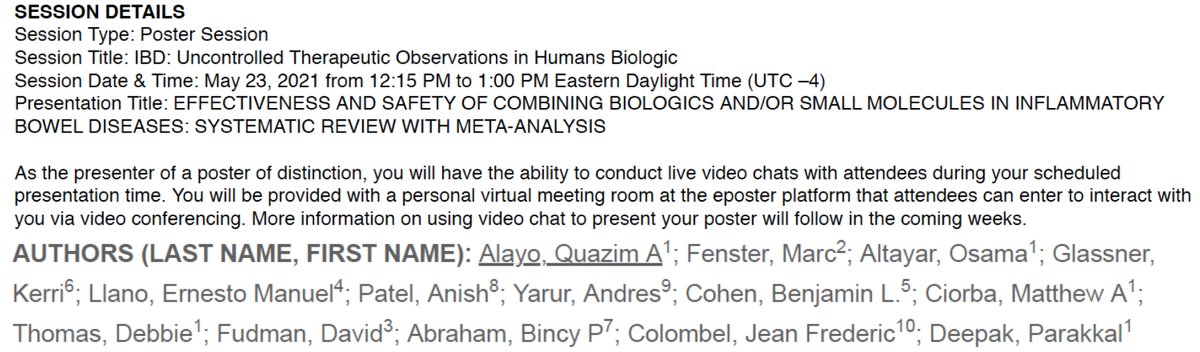P_DeepakIBDMD's tweet photo. Data ๐๐IM residnt @QuazimAlayo poster (distinction) safety/effectiveness @DDWMeeting 2021: 3,688 pubs->13 studies->270 pts on 7 combos biologics&/small mol.. Manuscript 2 follow. ๐collab. @JeanFredericCo1 @Marcfenster1 #ScottLee #OsamaAltayar @LukaszKwapisz & Coauthors tagged https://t.co/4E1vk75Vab