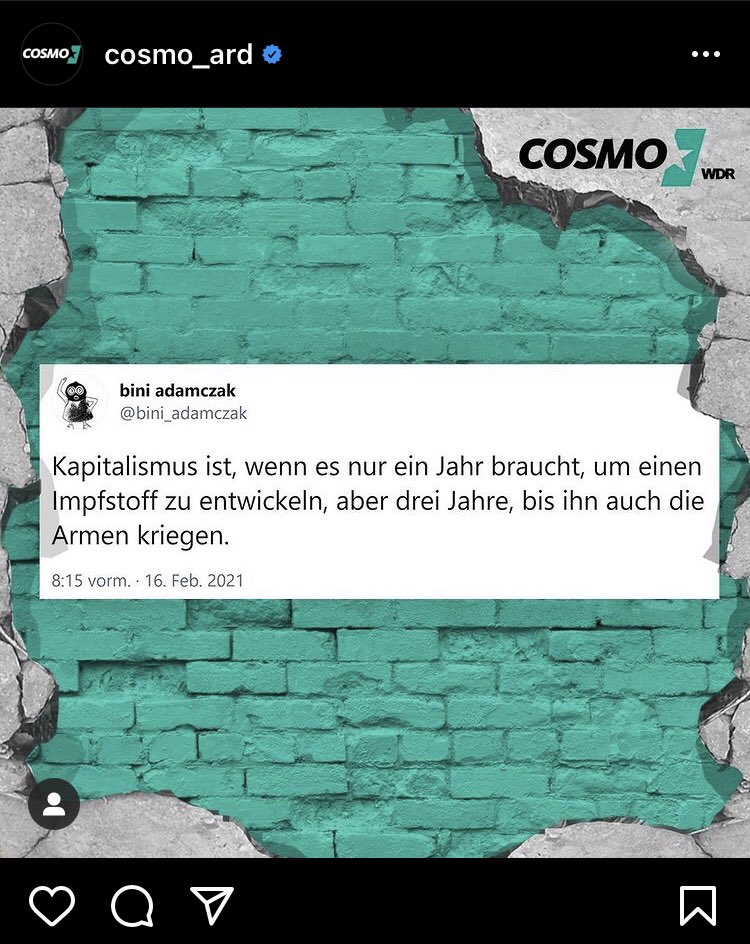 Kapitalismus ist, wenn es nur ein Jahr braucht, um einen Impfstoff zu entwickeln. Was dann folgt(e), ist Staatsversagen. 
Halbwahrheiten, sponsored by ARD.