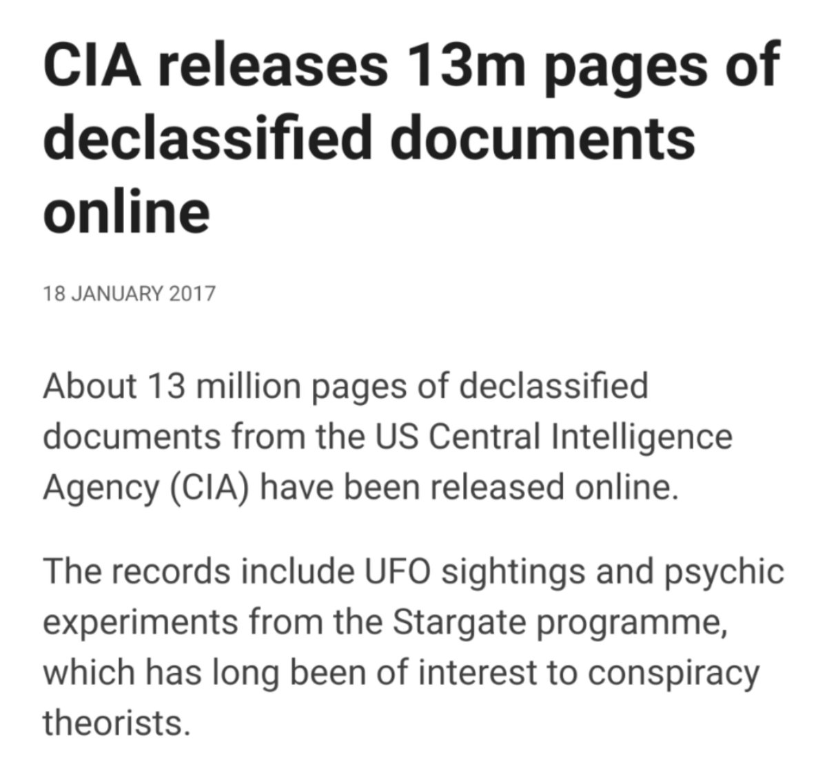 CIA: we have no evidence to suggest aliens exist

Also CIA: