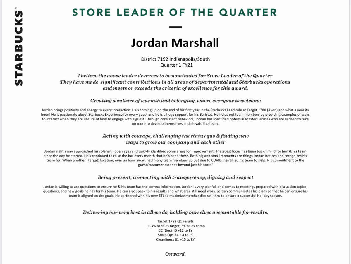 Celebrating our very own <a href="/JordanT1788/">Jordan Marshall</a> for being the Leader of the Quarter for <a href="/Starbucks/">Starbucks</a> !!!!!!! Go get em Jordan! <a href="/WhitOhara/">Whitney O’Hara</a> <a href="/Ryan9Perry/">Ryan Perry</a> <a href="/Drew1204/">Andrew Hernandez</a> @I_Tob26