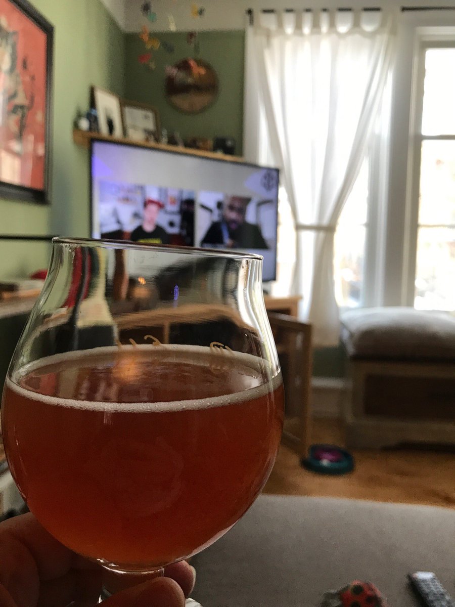 geminiz's tweet photo. Decided to do a virtual beer fest today with @hopculturemag and @htbev : Juicy Brews for Breakfast. They have a live youtube stream with brewers: beers, coffee, sours, stouts... it’s been great! Trying @finbackbrewery #SolarMass fruited sour. Nice! #fruitedsours https://t.co/PyMre27Vs9