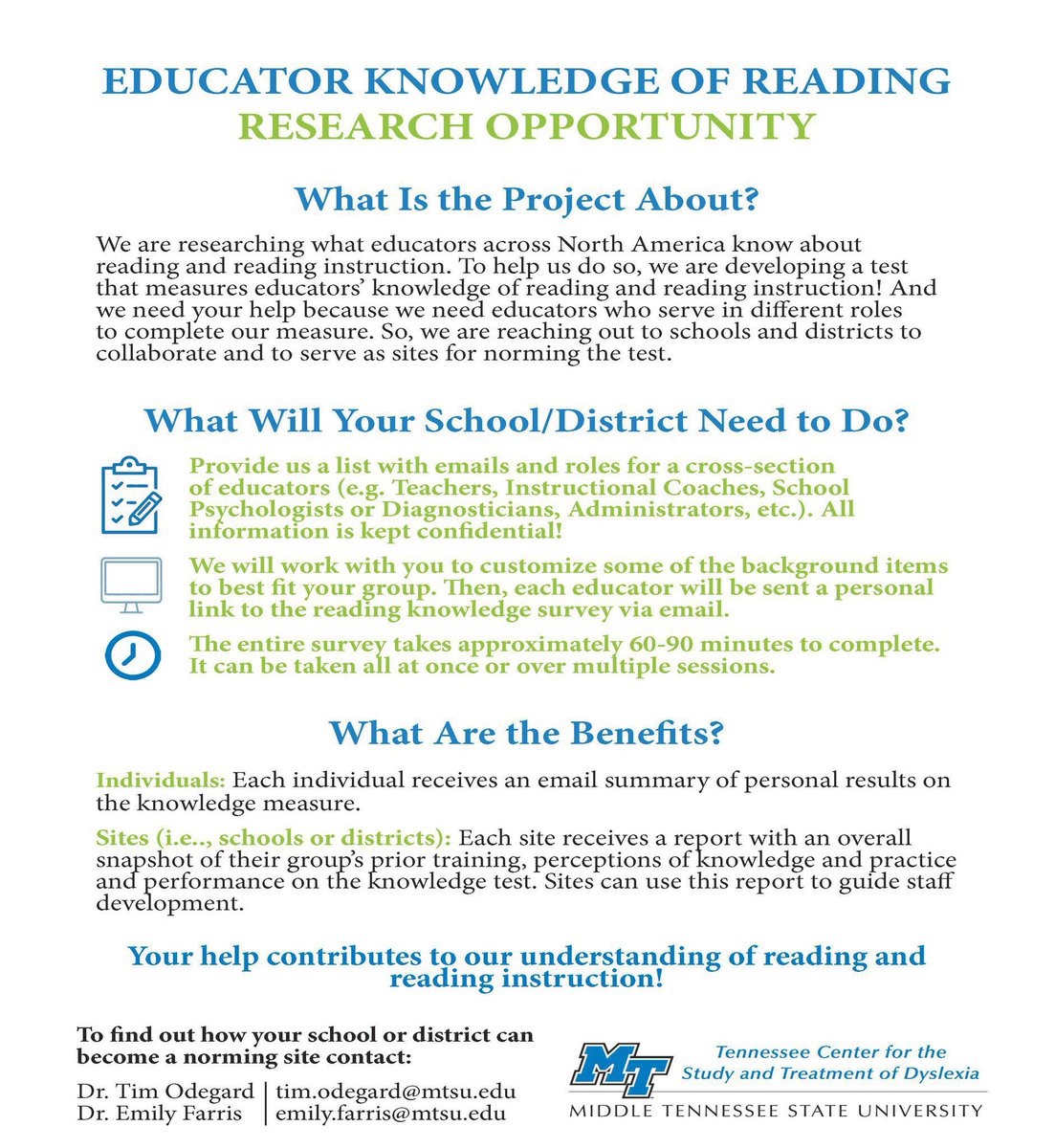 athorsen16's tweet image. Teachers: For those of you nationwide wanting to participate in the 

‘Educator Knowledge of Reading Study’ 

being performed by the TN Center for the Study and Treatment of Dyslexia @DyslexiaMTSU 

the links are here:

Website: mtsu.edu/dyslexia/resea…

Email:dyslexia@mtsu.edu