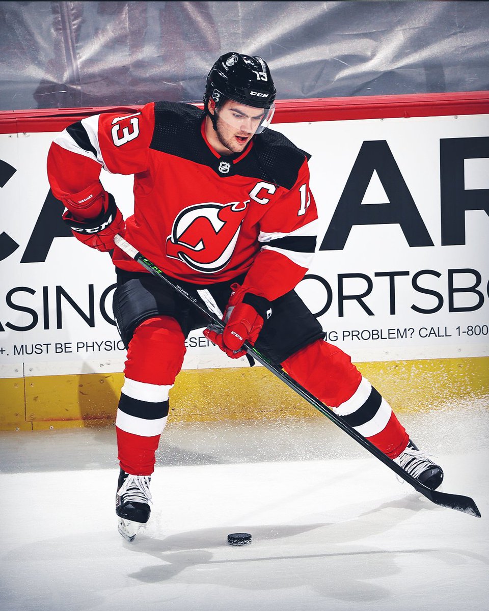 TSN_Sports's tweet photo. Nico Hischier with the C in his Devils season debut 👀

(📸: Elsa/Getty Images) https://t.co/rBZal9s4BE