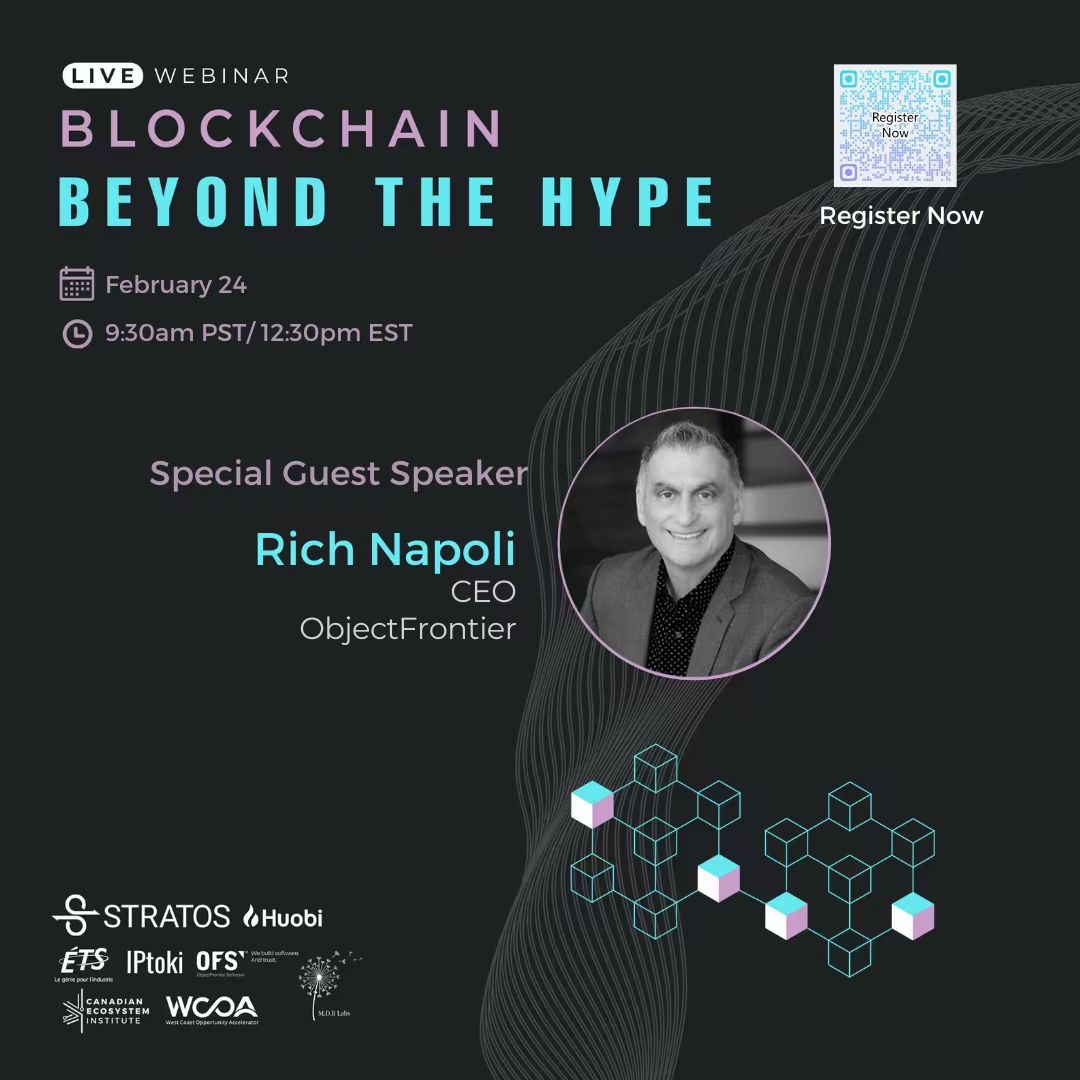 WeeklyStandup's tweet photo. Catch our host @richnapoli on Blockchain: Beyond the Hype, a live virtual webinar next week on February 24th at 12:30pm EST. Register now using the link below! #blockchain  @CanadianEcoinst 

https://t.co/EWt6rLIocY https://t.co/ZL98UQIldv