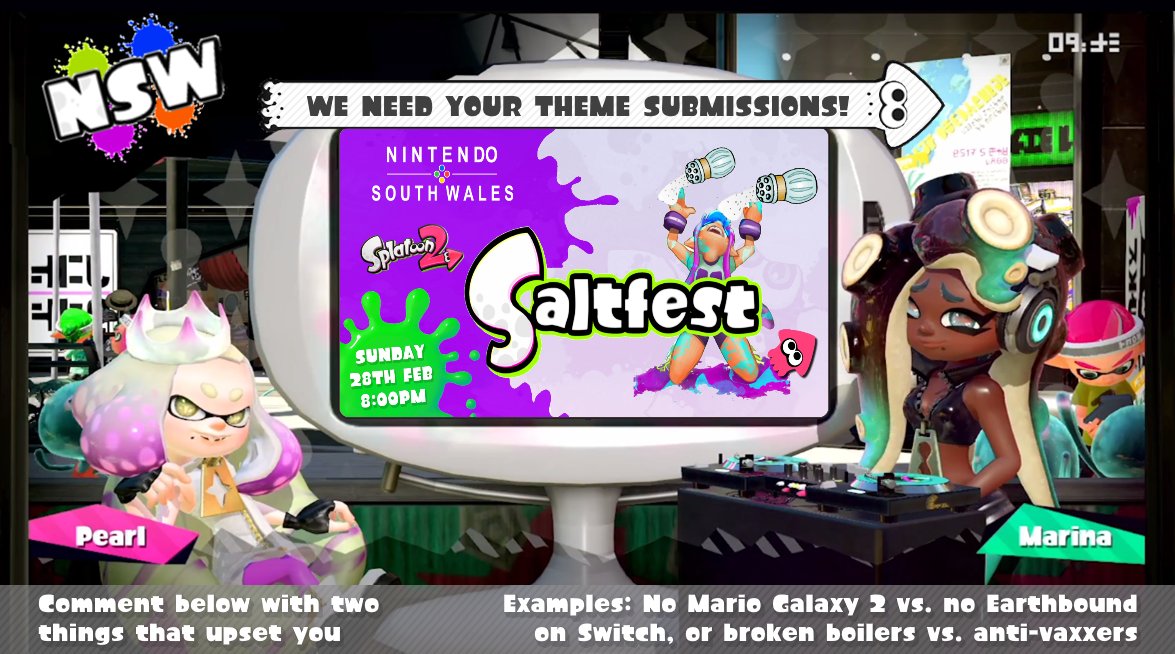 Nintendo_SW's tweet photo. 🧂🦑We are running our own #Splatfest-style event next Sunday!
We want you to pick the theme(s)
Comment below with 2 themes that upset you!
e.g No Mario Galaxy 2 on Switch vs. No Earthbound on Switch
The chosen themes will be selected from all submissions on Tuesday evening https://t.co/q4XD69DZEL