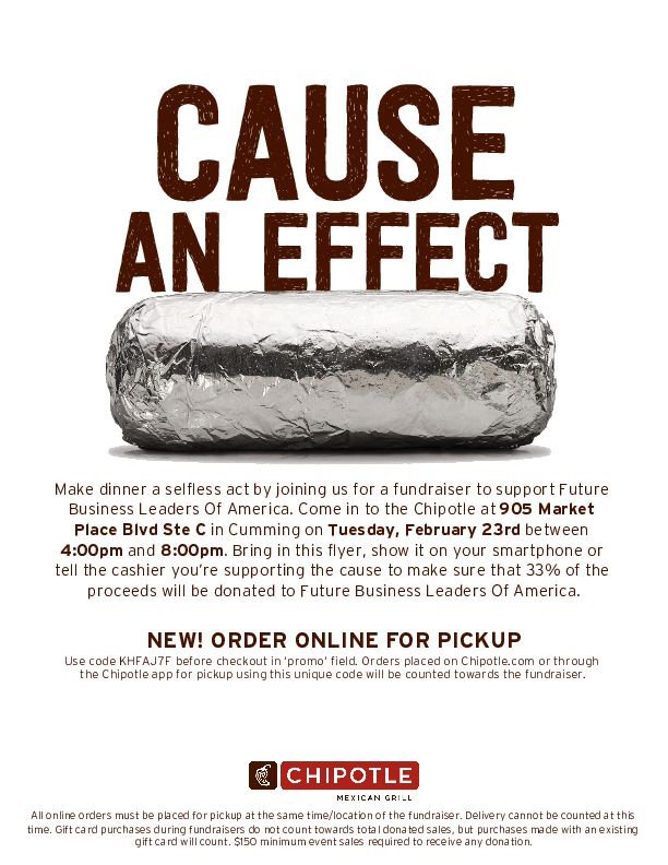 FBLA Chipotle Night this Tuesday! Come join us anytime 4-8, all collected money goes to the Sharon Forks Public Library!