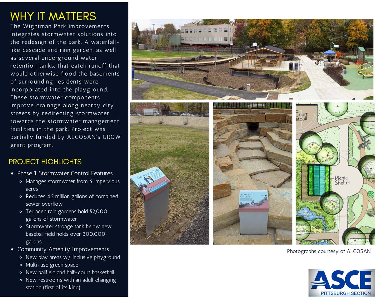 Congratulations! ASCE #Pittsburgh Section’s 2020 SUSTAINABILITY AWARD: WIGHTMAN PARK IMPROVEMENT PROJECT!  Learn more at: asce-pgh.org/event-4161087 #CivilEngineering #WhitemanPark #ALCOSAN #Pittsburgh #EWeek2021 #2020ASCEPghAwards @pgh2O <a href="/ethostweets/">Ethos Collaborative</a> <a href="/EislerLandscape/">EislerLandscapes</a> @PghDistrict8