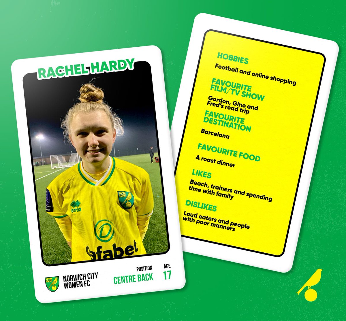 NorwichCityWFC's tweet image. Get to know our team: @Rachel_Hardy_ 

You won’t ever see any bad manners from Rachel on the pitch, unless they’re eating too loud 😅⚽️

#NCWFC #NCFC #GetToKnowOurTeam