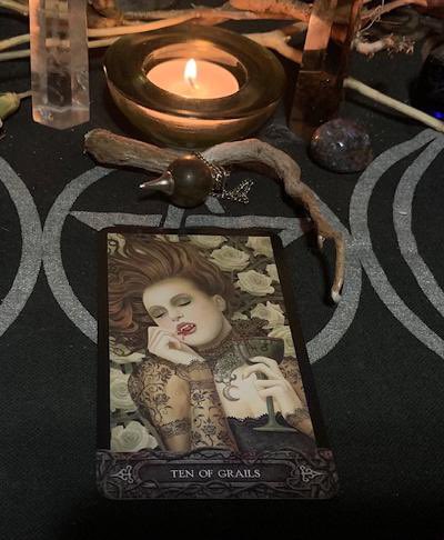 witchravenwood's tweet photo. Card of the day ~ 10 of Grails, a true card of the day & Saturn.🪐 This card indicates an end to emotional tensions or conflicts, either with others or within your own heart. 🔑Keywords are ~ patience, consistency & emotional clarity. ✨👁✨ #LoversReading https://t.co/46gw8DTDmo https://t.co/IXrnbRQi0b