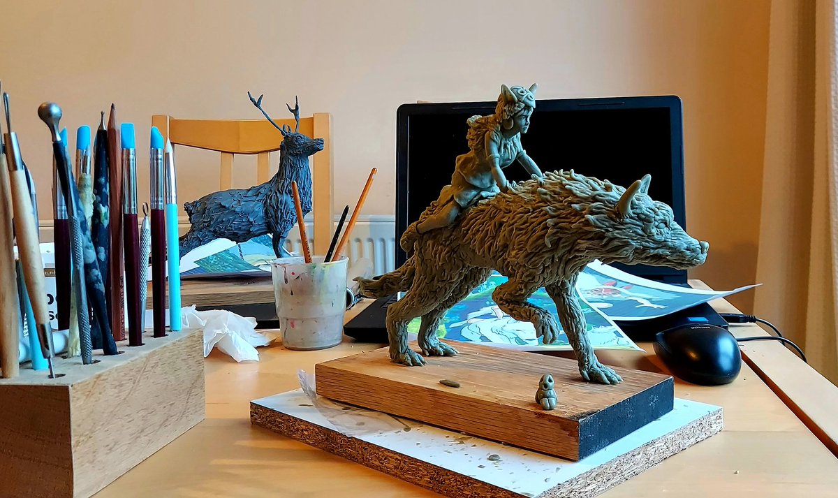 Sculpting Princess Mononoke #sun #direwolf #naturevhuman #Hayaomiyazako #studioghibli #sculpture #workinprogress #art