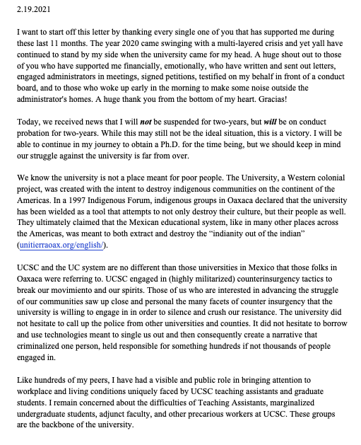 AbolishtheUC's tweet photo. 💥Update &amp; Open Letter from Carlos Cruz💥

love and solidarity to our comrade!!!! 🤘🏾🏴✊🏾 https://t.co/BOsuH8GxPF