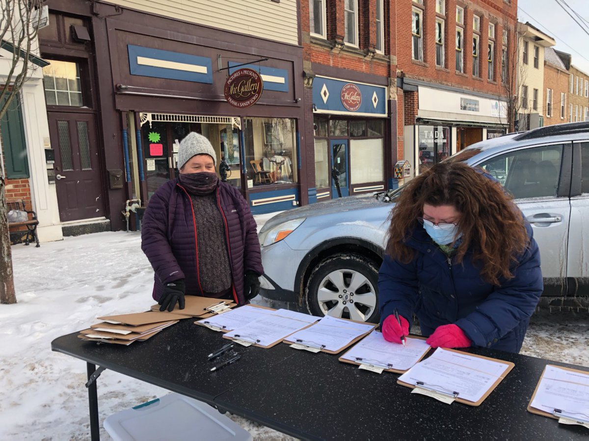AGHforJudge's tweet photo. We are deep in the midst of petitions, yes those pesky papers that say the citizens of Pennsylvania want me to be on the May 18 Ballot. Our goal during COVID is 3500. Not even snow can stop our volunteers Judy Hines and Diane Syphrit from getting petitions done in Mercer County! https://t.co/hVTyKZX33S