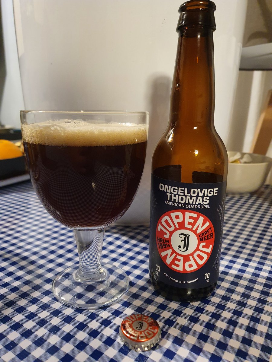 BeerWatchCoUK's tweet photo. Ongelovige Thomas (Doubting Thomas) is an American quadruppel by @jopenbier, it's a tad fruity, winter beer. Think a bonfire or fireplace setting. Central heating worked too in my case.

#craftbeer #beerwatch  #beersoftheworld #jopenbier #winterbeer #doubtingthomas https://t.co/JBGdWRDRya