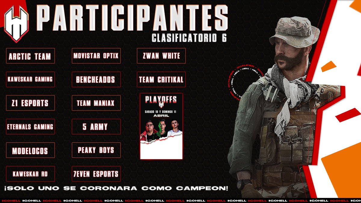 [Ultimo clasificatorio]

Estos son los equipos que jugarán nuestro ultimo torneo clasificatorio, ¿serán capaces estos equipos de cambiar la tabla general? 🧮👀
#GoH3LL
#CallOfDutyBlackOpsColdWar