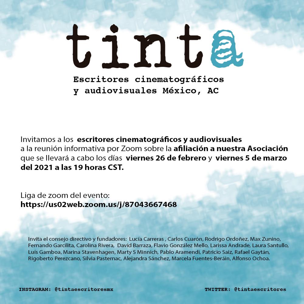 Compañeros guionistas, los invitamos a formar parte de <a href="/tintaescritores/">TINTA</a> una asociación 100% Mexicana por y para nosotros que cuidará nuestros intereses. Info. en los Zooms que vienen en el post 👇🏻 #RT por favor