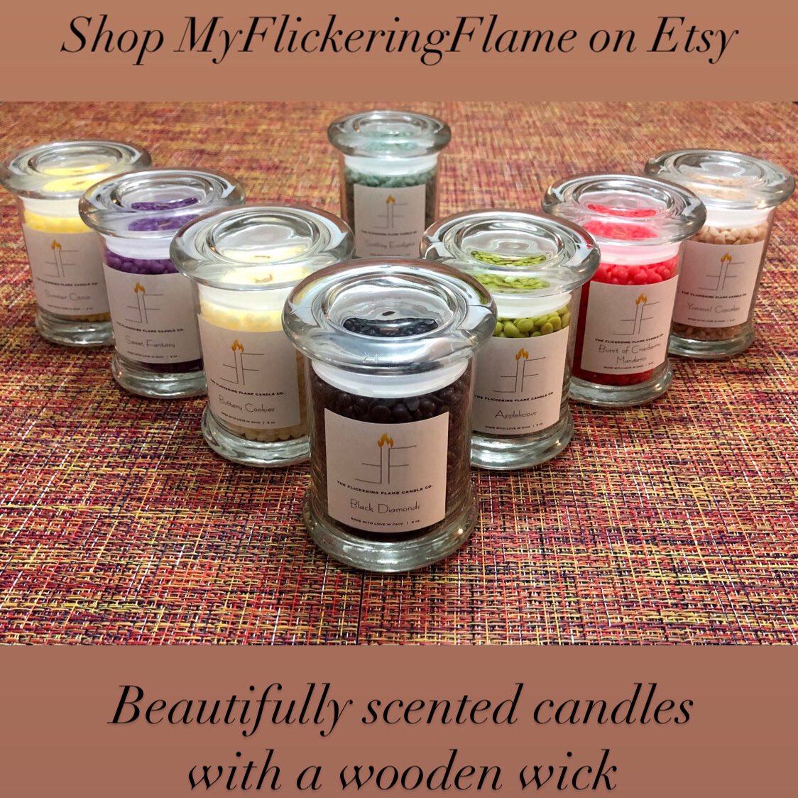 yourfavoriteRN1's tweet photo. 🚨 NEW SHOP ALERT 🚨 
Shop MyFlickeringFlame on Etsy for your favorite candle scents! Listen to the lovely crackling sound as the wooden wick burns. Smell the scented fragrance as it’s thrown all around your house creating a wonderful aroma. https://t.co/8Bxx9XYAn3