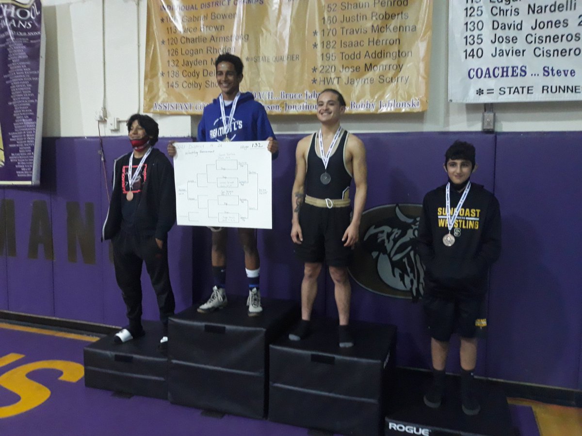 FlyingLsAthlete's tweet image. Congrats to Flying Ls wrestlers (L-R) Collin Gilbert, James Berline, and Zaden Buncknor for winning their individual weight classes and becoming district champions