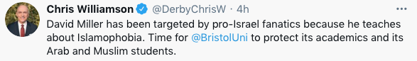 Williamson, like his antisemitic soulmate Prof Miller, is portraying @BristolJsoc, @HolocaustUK, @CST_UK and @BoardofDeputies as Islamophobic, racist fanatics. Williamson is a rancid, dishonest, anti-Jewish extremist and he should be charged with inciting hatred against Jews.