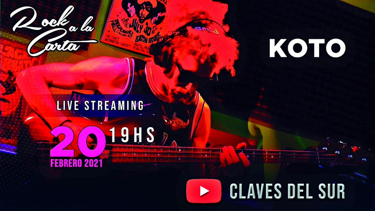 Hoy 19hs sale musica streaming de mi nuebo proyecto KOTO Ver "ROCK A LA CARTA  -  KOTO ( LIVE STREAMING )" en YouTube youtu.be/6LF4OtWXbgs