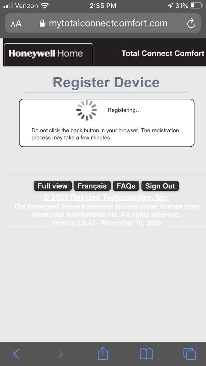 joshms18's tweet photo. @Honeywell_Home I’m bought a new WiFi thermostat to connect to my phone but your website will not register it. It’s been “registering” for almost an hour. Can you assist? https://t.co/gAMS5bAffi