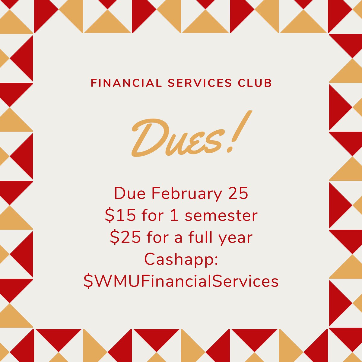 FSCWMU's tweet image. Attentions all FSC members: just a reminder that dues must be paid by February 25th. If you have financial difficulty paying the dues - for one semester or both - please reach out, we can provide financial assistance for paying dues. Email: fscwmich@gmail.com