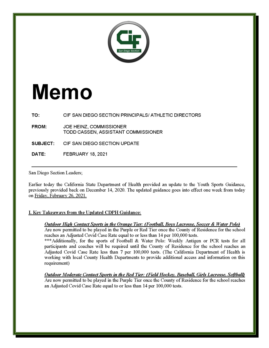 cifsds's tweet photo. Updated information on @CIFSDS athletics following yesterday's announcements.  The full memo can be viewed at https://t.co/XyoqTqxPNt https://t.co/vgYI49SLHD