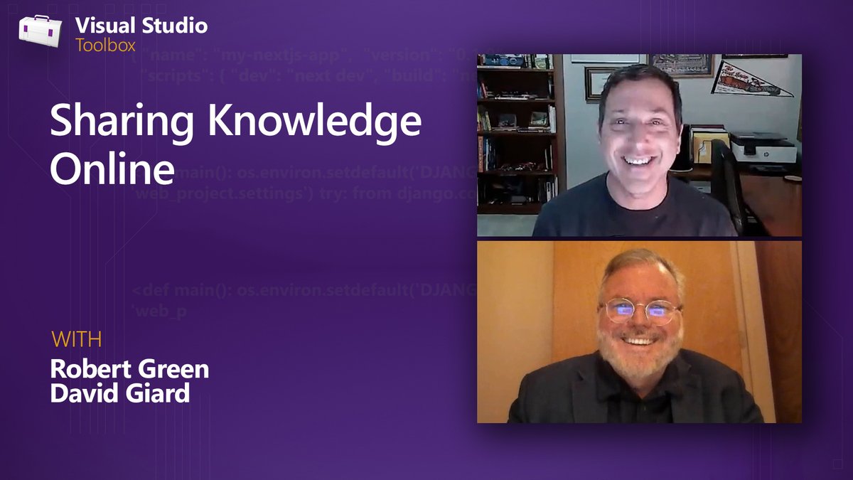 mySolutionsCL's tweet image. VisualStudio: Want to share your knowledge? Online is a great way to do it, and @DavidGiard, host of #TechnologyAndFriends, has tips to share: msft.it/6011p7b4B