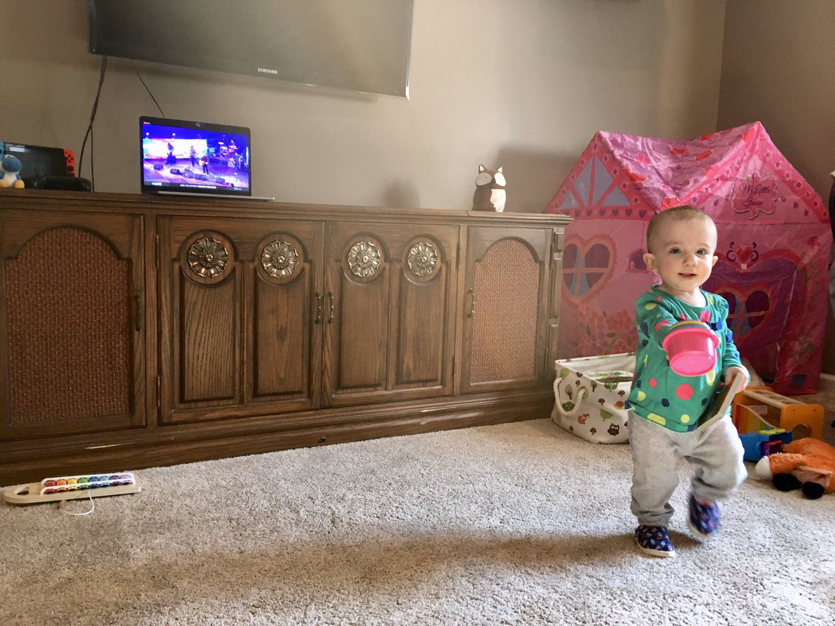 nJim's tweet photo. Gwen turned 1 this weekend. It’s her second virtual #THON but her dance moves are much better this year. https://t.co/RhTKs0YLsr