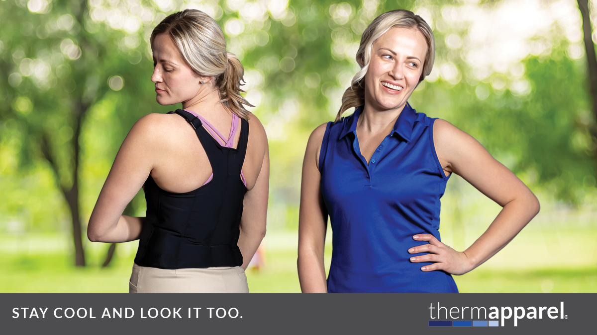 Thermapparel's tweet photo. The ThermApparel Cooling Vest helps regulates your core body temperature keeping hot flashes at bay. Hot flashes or flushes are, by far, the most common symptom of menopause. Undercool  cooling vests are lightweight, invisible and comfortable.
#hotflash thermapparel #undercool https://t.co/HCz81iclE7
