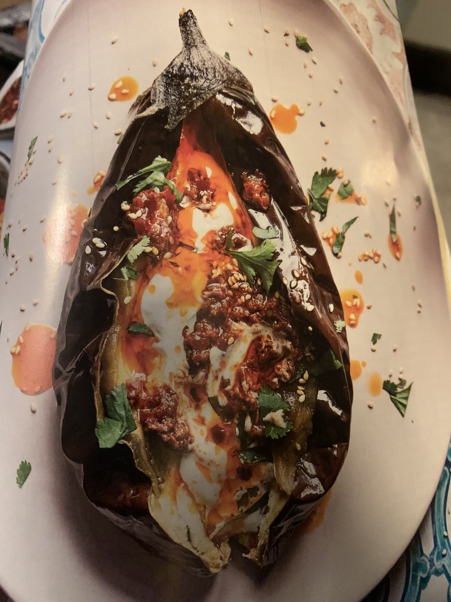 Nice recipe for roast aubergine with yoghurt and harissa in the latest edition of <a href="/bbcgoodfood/">Good Food</a>