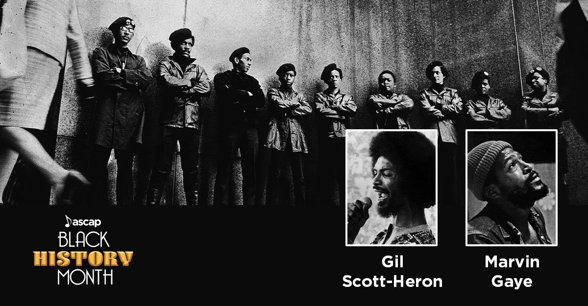 ASCAP's tweet photo. Marvin Gaye’s What’s Going On? (@RollingStone’s #1 album of all time) and Gil Scott-Heron’s “The Revolution Will Not Be Televised” are just two of the many ASCAP classics that soundtracked the Black Power Movement and continue to resonate today. #blackhistorymonth https://t.co/sE2inApUtC