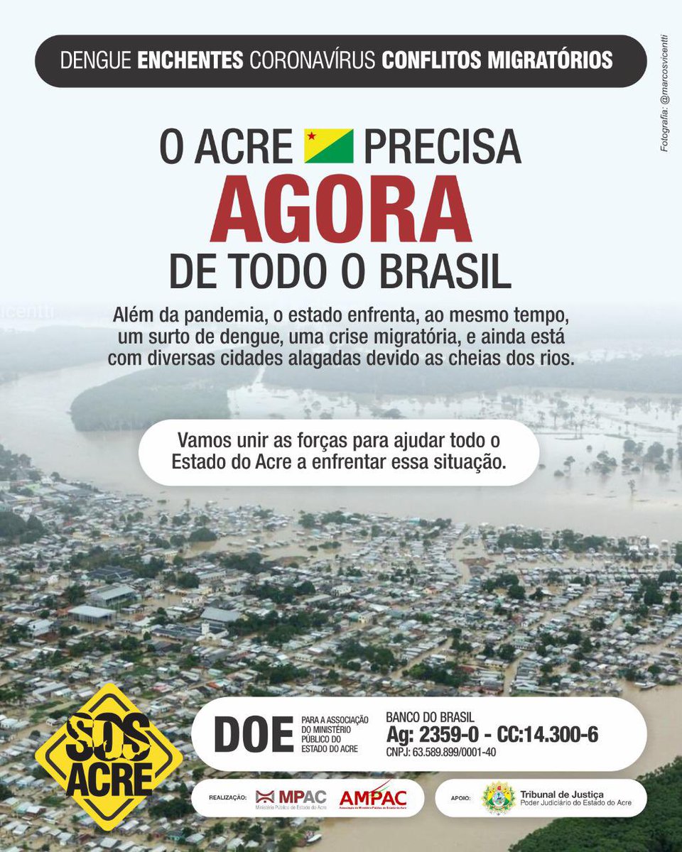 gleicidamasceno's tweet image. O Acre precisa AGORA de todo o Brasil!

Amigos, a população do Acre passa por um momento muito difícil, muito além da pandemia. 
O Estado enfrenta, ao mesmo tempo, um surto de dengue, uma crise migratória, e ainda está com diversas cidades alagadas devido as cheias dos rios.