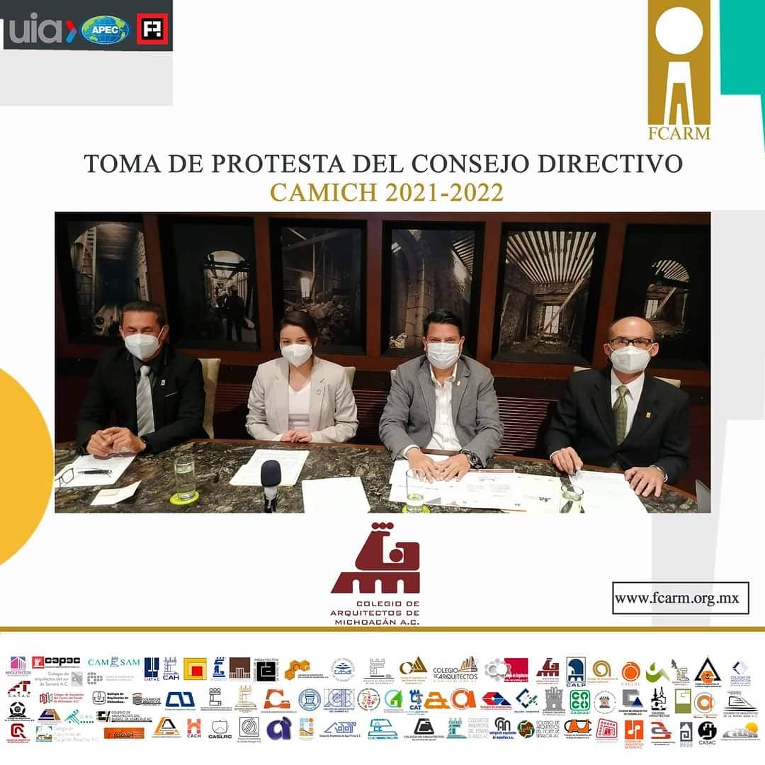 FCARMNacional's tweet photo. Toma de protesta del Consejo Directivo 2021 -2022 @camich_ac presidenta Arq.  Karla Alejandra Molina pineda. 

Evento híbrido con la presencia del Presidente #FCARM @MarcoAVergaraV;  acompañado del Vpdte. Región II, ex presidentes e integrantes de la junta de honor. 
#somosFCARM https://t.co/ICb4jvwiGP