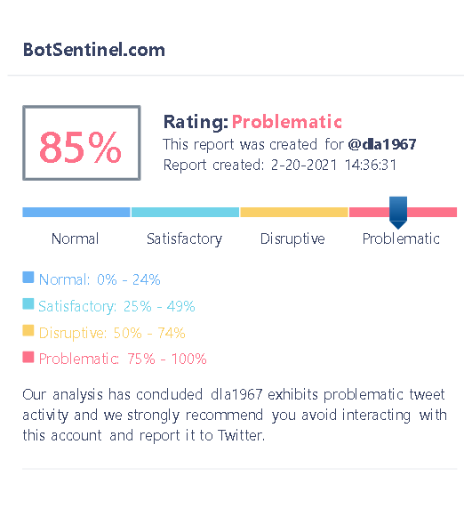 TallDavid's tweet photo. @dla1967 @LinaHidalgoTX @HoustonFoodBank @jimmykimmel @AOC Trollbot Rating: Problematic - 85%
Reference: https://t.co/xr1UFFMcGV
#ReportBlockBots
#ReportBlockTrolls
#MakeLyingWrongAgain https://t.co/EwVhszeRII