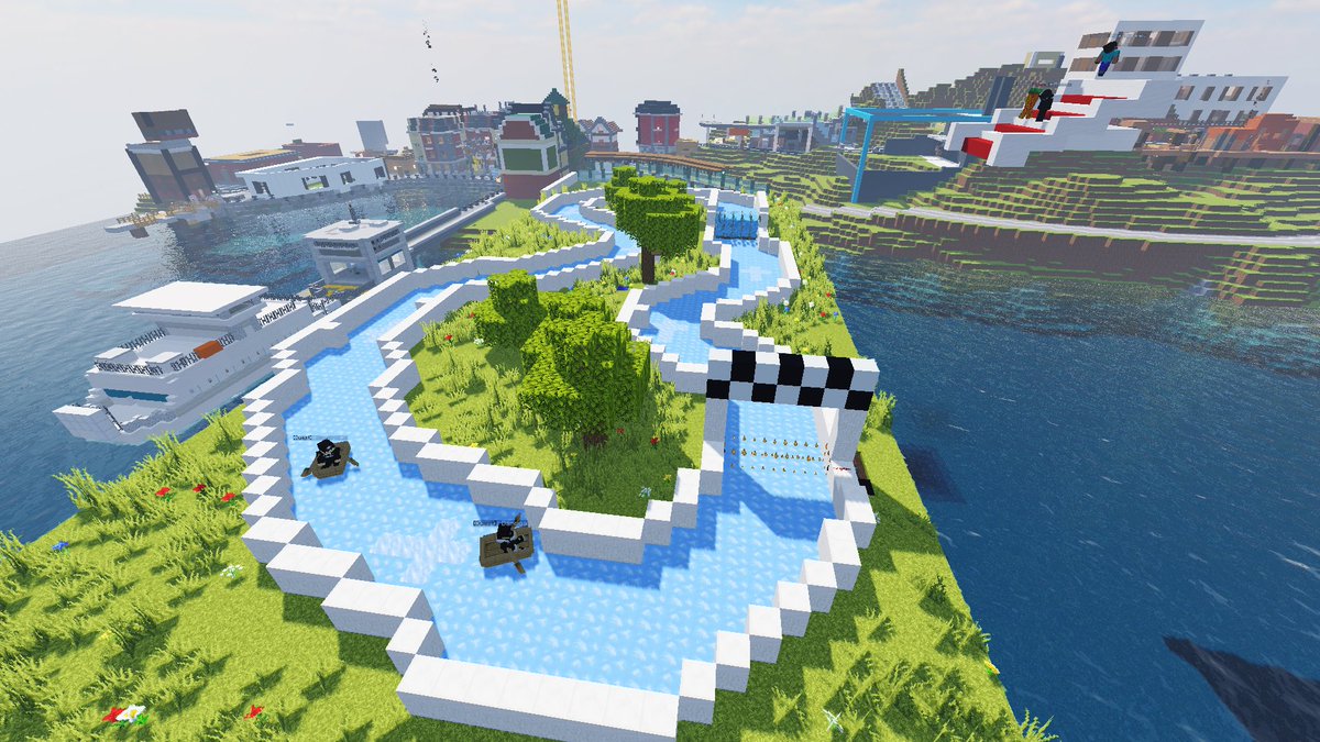 HarlonServer's tweet photo. Some of today's activities; testing out the boat racing for NH in Stenford Bay and Paintball in the Arcade!

#minecraft #minecraftserver #minecraftcity #minecraftgames https://t.co/keRATPglRs