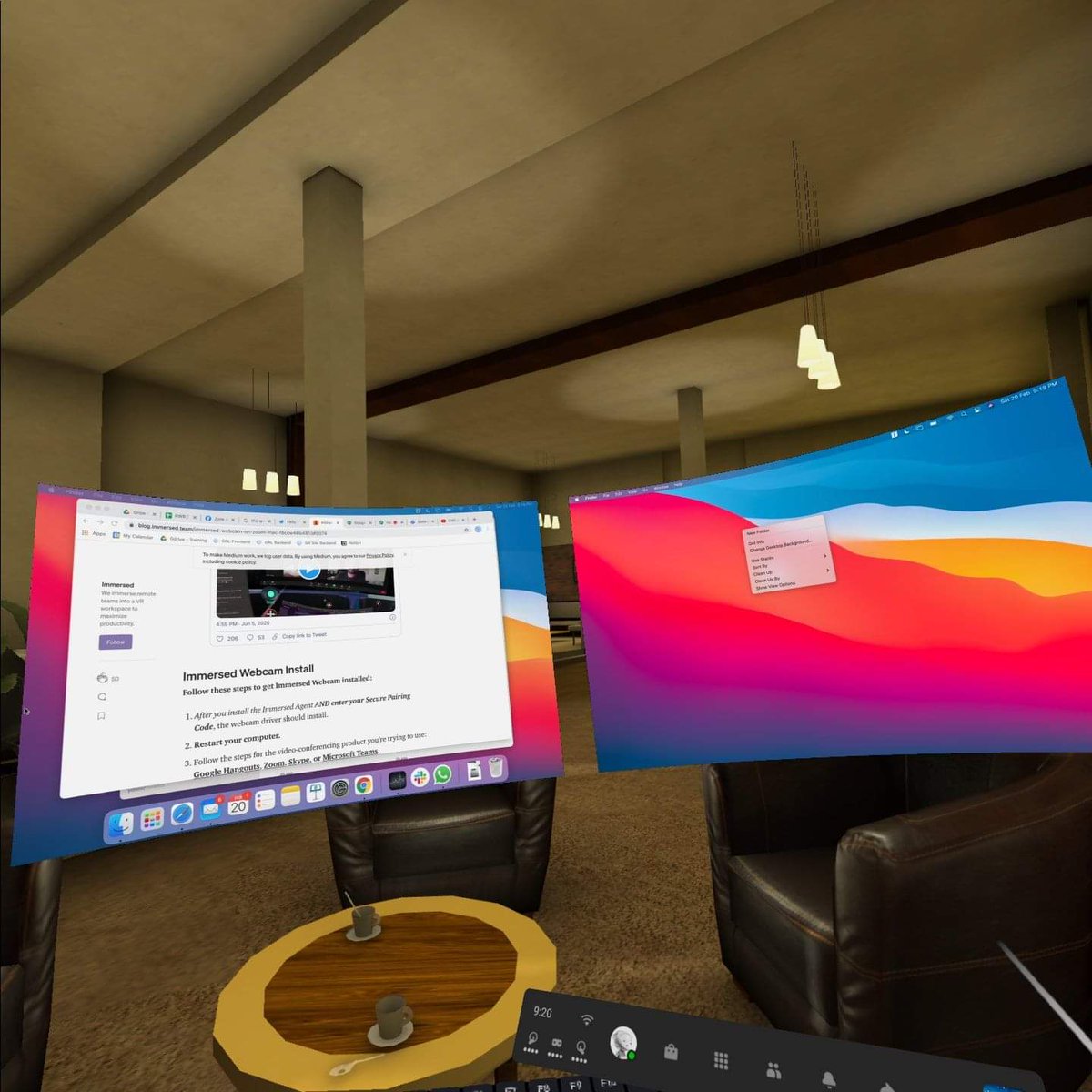 junebolneo's tweet photo. I thought I'd spend an hour or two setting up my tools for work, I was co-working with other people in the public rooms. #vrworking is so cool with @ImmersedVR https://t.co/USlv2LkJtm
