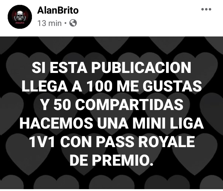 Pueden apoyar la publicacion en mi pag de fb...

Y nos armamos la liga 1v1.

PDT: dependiendo del apoyo los premios pueden ser mayores.

facebook.com/10935785072177…