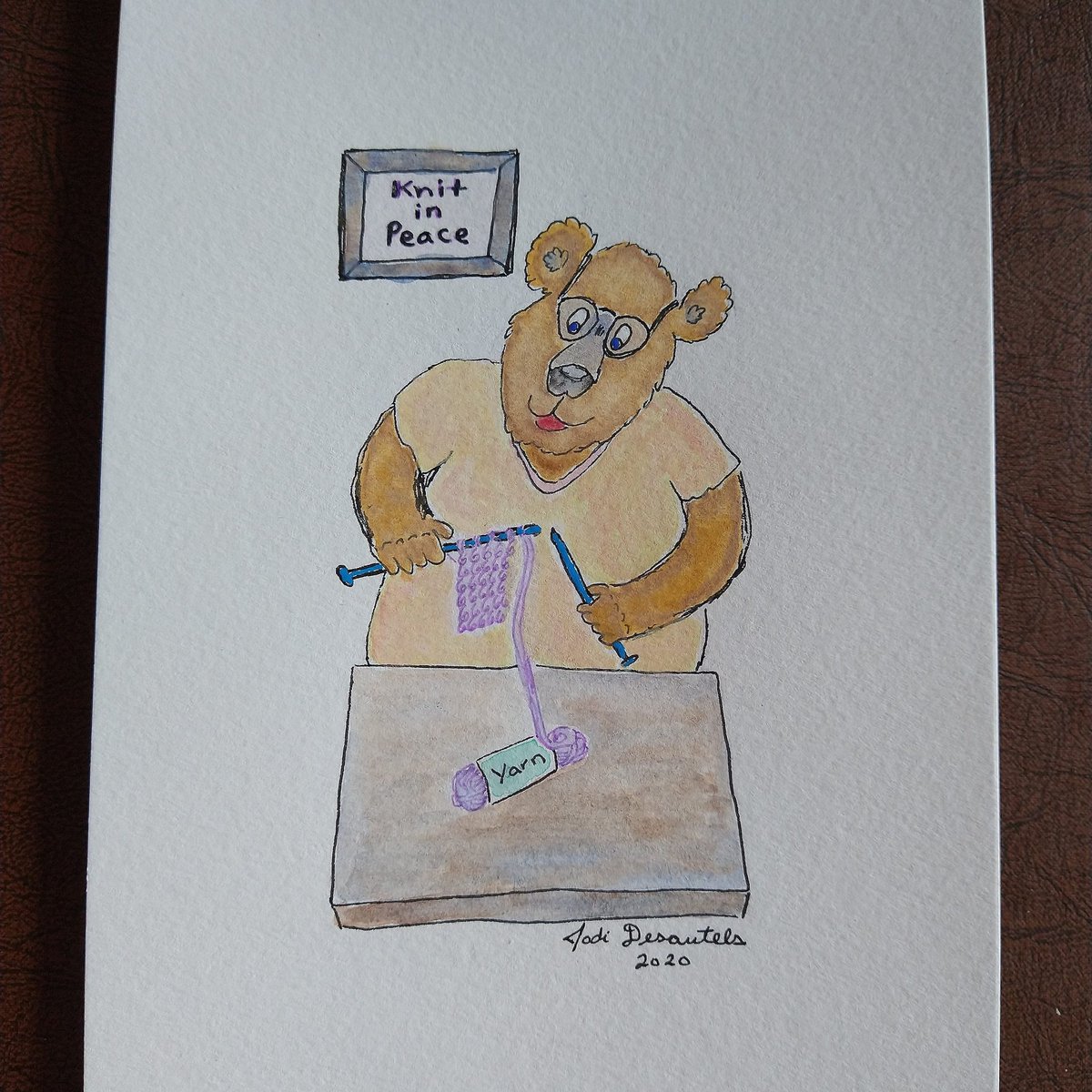 J_Desautels's tweet photo. A knitting bear for a knitting person... Is that you?  #watercolorpainting #watercolor  #watercolorart #artforsale #knit #knitting #knitter #yarnart #bear #cutebear #knittingbear #crafter #forsale #art https://t.co/17sAOHr1Jn
