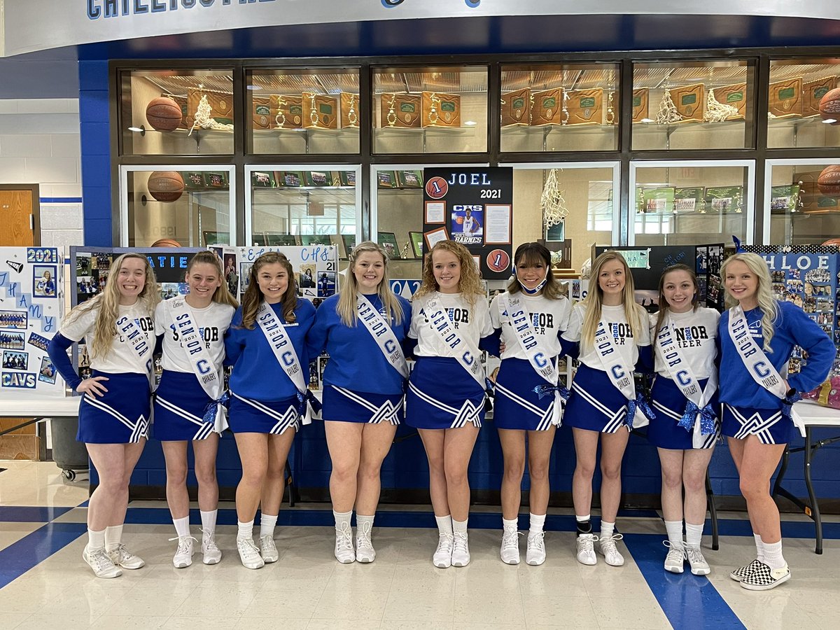 CHSCavscheer's tweet photo. Senior night and celebrating with these 9 amazing seniors! Congratulations on all of your successes and best of luck in your future! https://t.co/YNV0UgFI2Z
