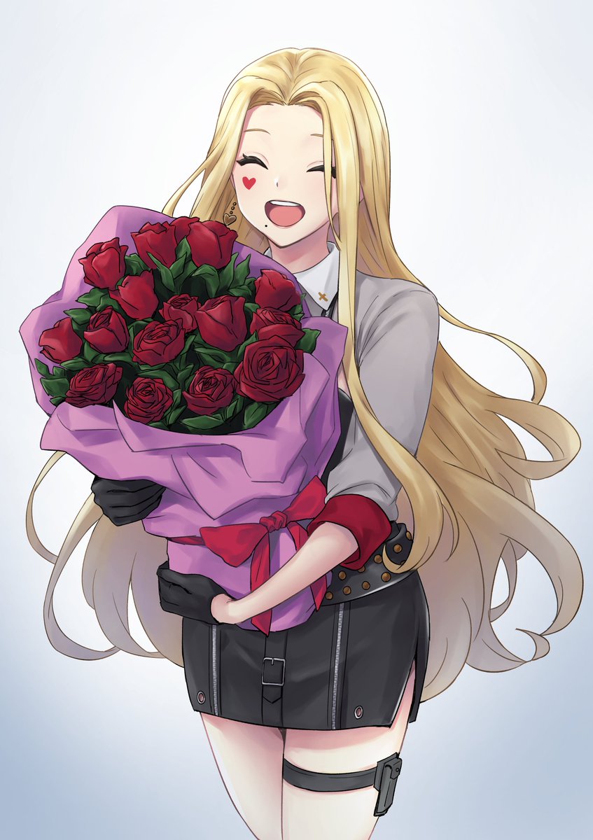 1girl long hair flower solo closed eyes blonde hair bouquet  illustration images