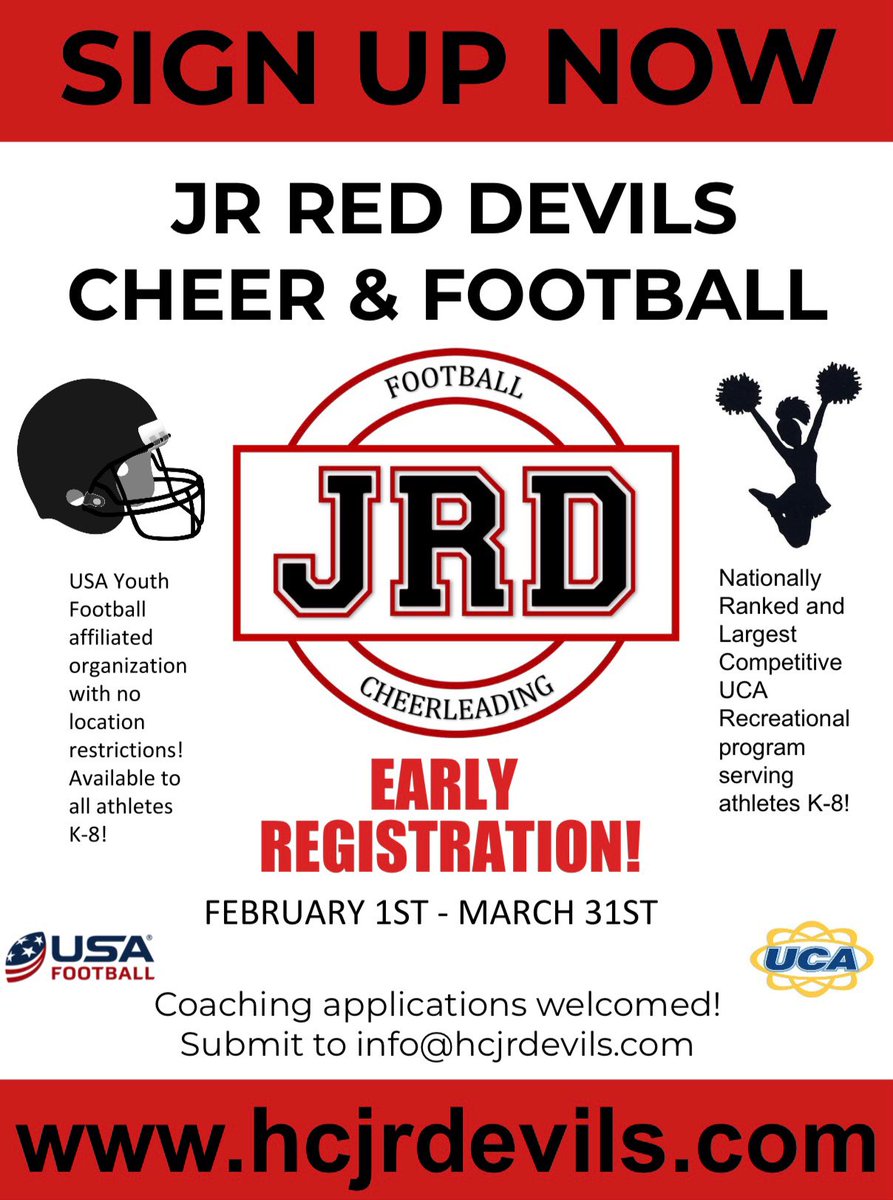 Hunterdon Jr Red Devils offers the largest UCA Rec cheerleading program in the area and USA Youth Football. All teams are non-districted K-8, focusing on safety, fundamentals and team culture.
