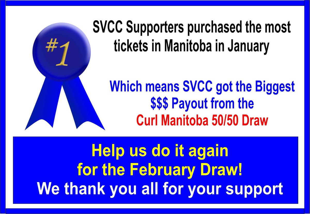 juniorcurlingMB's tweet photo. Thanks to our supporters – let’s be #1 again in February.  Get your tickets here  https://t.co/qOwhwFEvTW  and remember to choose St. Vital Curling Club in the first box of the order form. https://t.co/P2n91KXno8