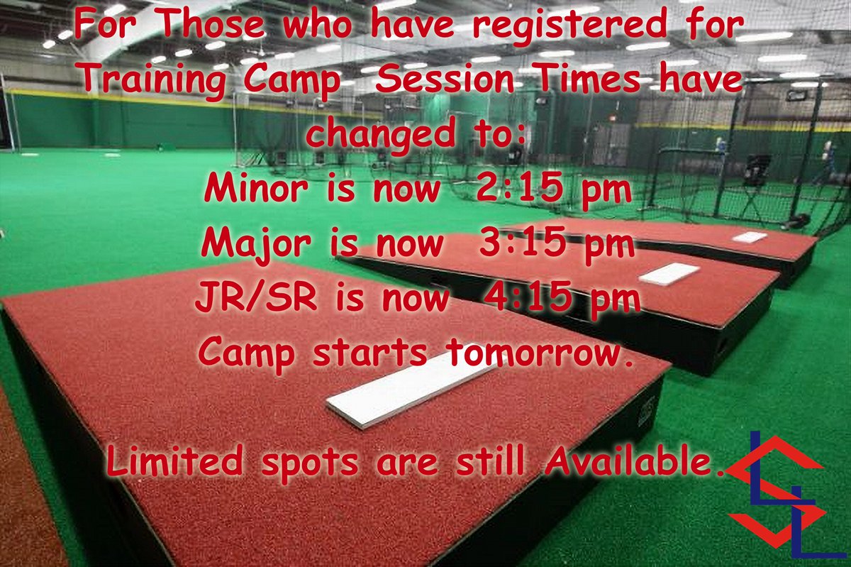 Sunridge Little League Members, please take note of the time changes for Training camp sessions tomorrow.