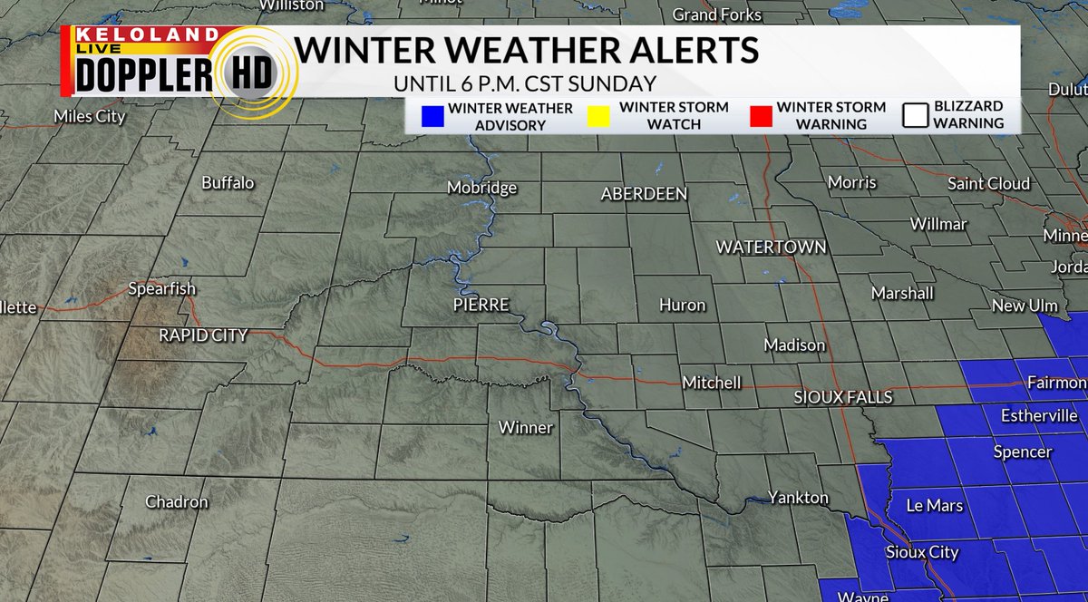 A winter weather advisory remains in effect for Union County as well as NW Iowa & portions of SW Minnesota until 6pm CST Sunday. Be aware of treacherous road conditions due to accumulating snow. https://t.co/q4E0zcn3lC