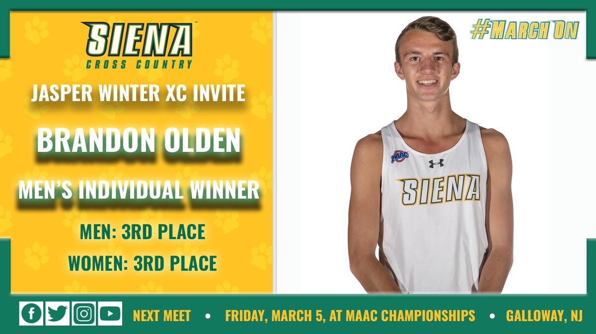 SienaSaints's tweet photo. 🥇 @SienaXCTrack's Brandon Olden won the Men's 8K as the Saints opened Spring 2⃣0⃣2⃣1⃣ competition this afternoon

📰 https://t.co/BIVLVtRX4h

#SienaSaints #MarchOn #NCAAXC #MAACXC https://t.co/WeRQKeIKcl