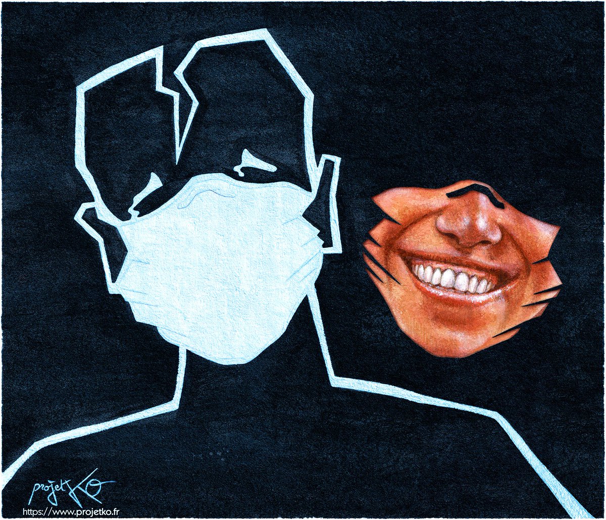 Avec "le masque pour tous", nous avons perdu une part essentielle de notre humanité : le sourire.

#ProjetKO #Masque #Covid19 #sourire
projetko.fr