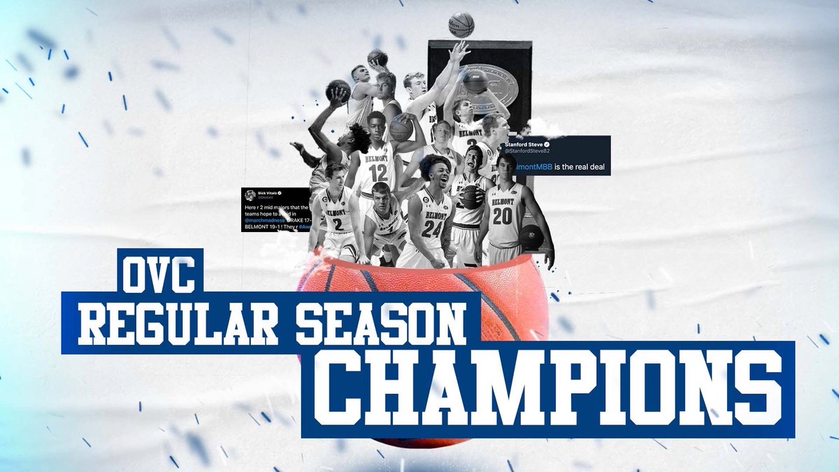 BelmontMBB's tweet photo. For seventh time in the last nine years, @GoBelmontBruins 🏀 is your @OVCSports Regular Season Champions! 🏆🙌

This is Belmont's 12th regular season championship in the last 16 years. 

#itsbruintime | #StrongerTogether https://t.co/q4JvIJvTHv