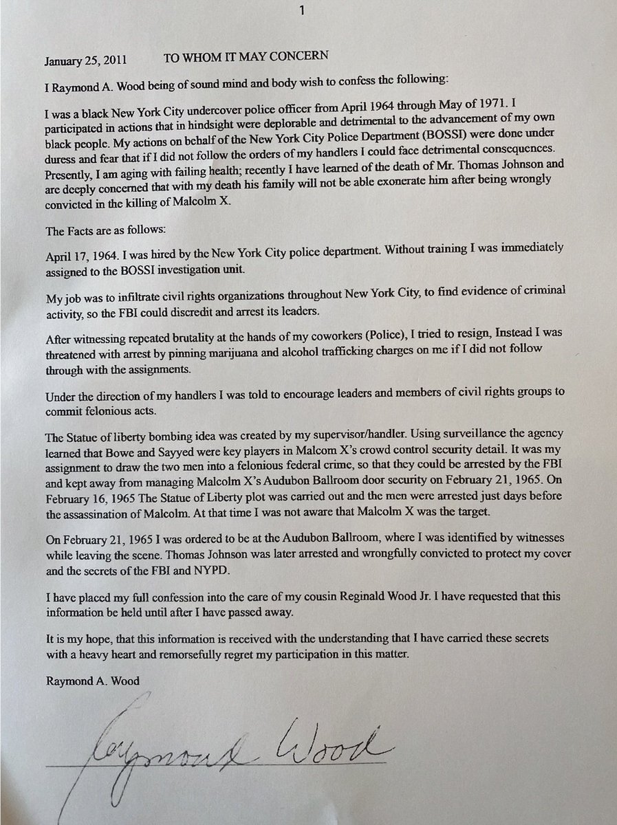 BREAKING: Today the daughters of Malcolm X held a press conference to release the confession letter they received from NYPD agent, Ray Wood. In the letter he admits to assisting the NYPD & FBI in the orchestrated murder of Malcolm X.