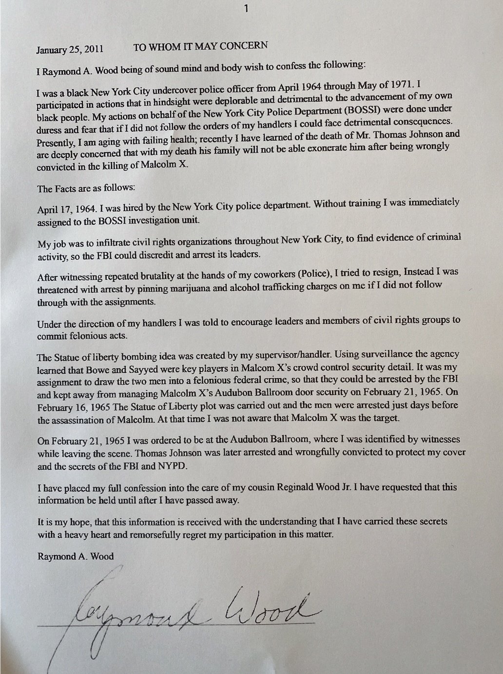 Mxgm Breaking Today The Daughters Of Malcolm X Held A Press Conference To Release The Confession Letter They Received From Nypd Agent Ray Wood In The Letter He Admits To