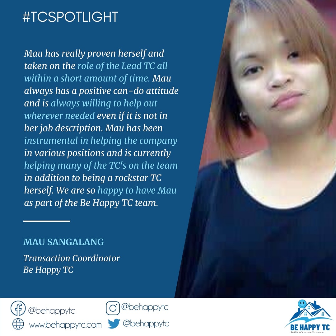 BeHappyTC1's tweet image. This week&apos;s #TCSpotlight goes to Mau Sangalang! We acknowledge all of her contributions in helping oir company to grow throughout the years! Truly, she had been always there for us in every step of the way. 🙌

#realestate #realestateagent #Realtor #transactioncoordinator
#seller